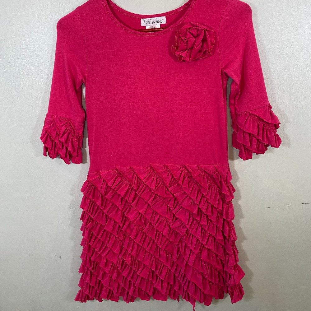 Halabaloo Pink Ruffle Dress with Rose Detail